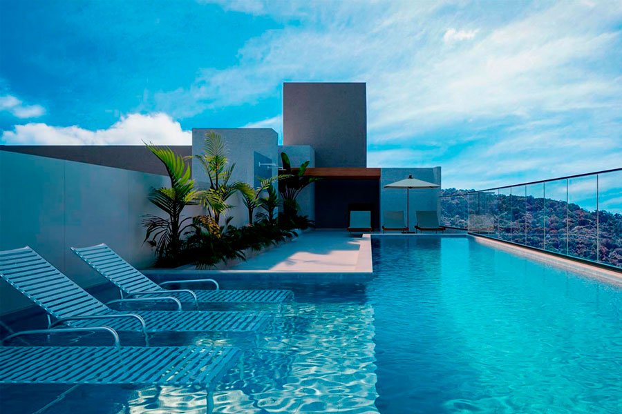 area de lazer com piscina no viena residencial ubatuba