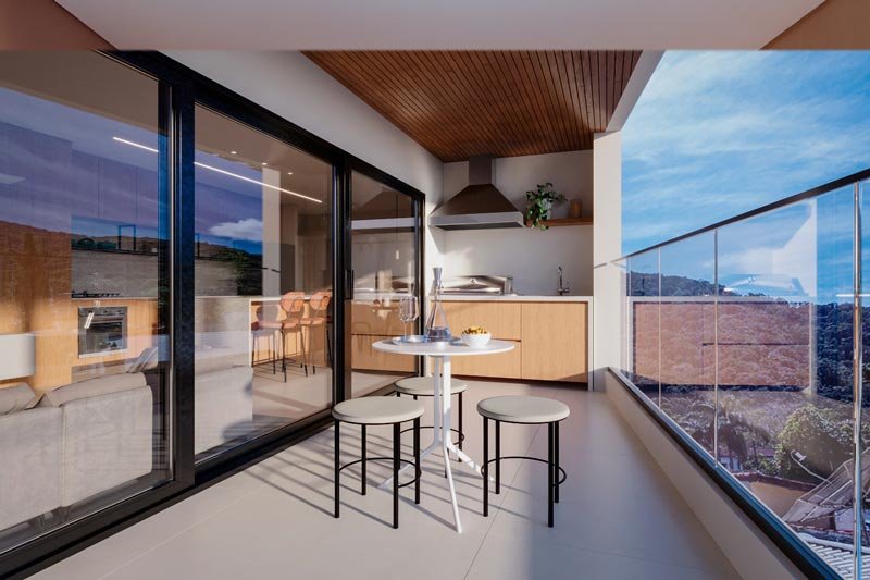 Varanda Gourmet de apartamentos na planta em ubatuba no viena residencial